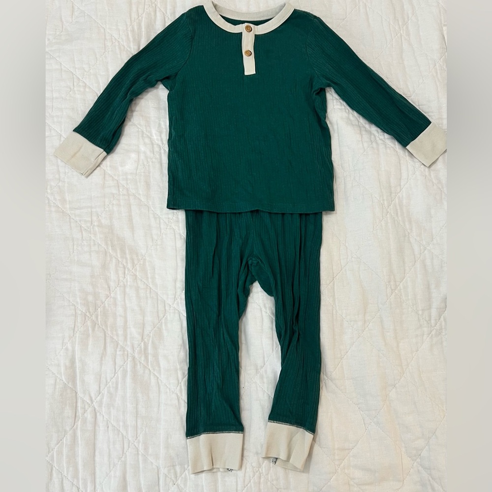 Cat & Jack Dark Green Pajama Set with Cream Accents